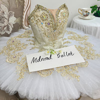 Deluxe White and Gold Classical Ballet Tutu with Embellishments - MDT0317