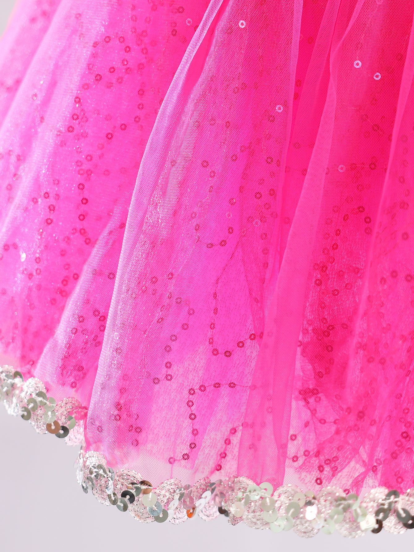 Girls Hot Pink Velvet Puff Sleeve Glitter Tulle Ballet Tutu Dress