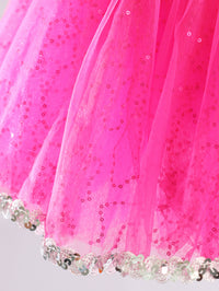 Girls Hot Pink Velvet Puff Sleeve Glitter Tulle Ballet Tutu Dress