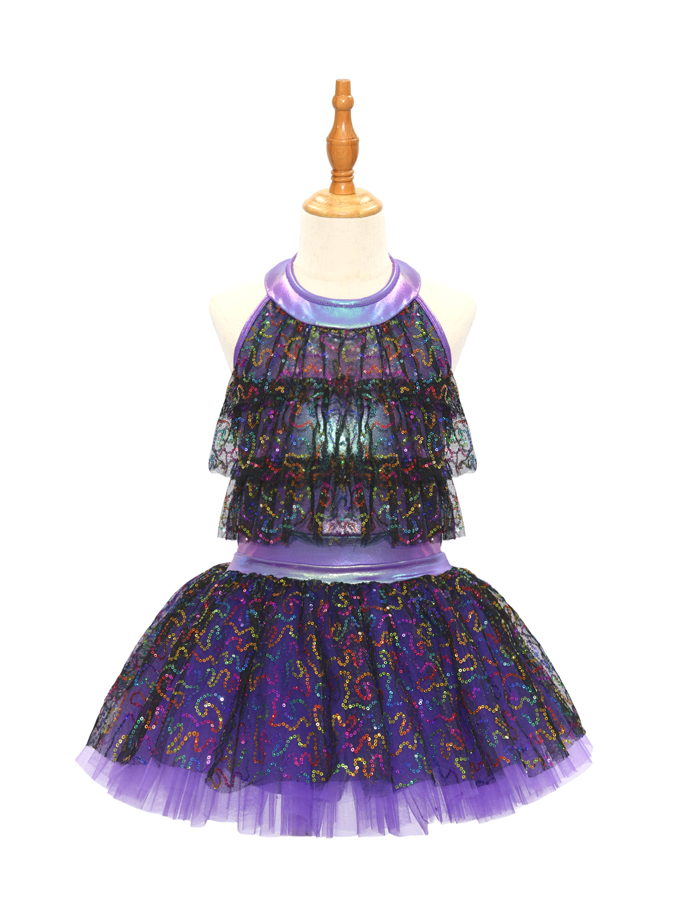 Purple Sequin Kids Jazz Dance Costume JSP020