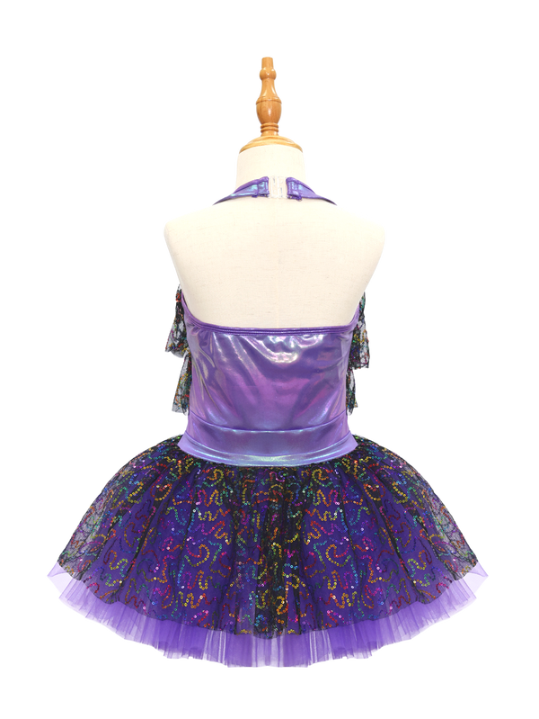 Purple Sequin Kids Jazz Dance Costume JSP020