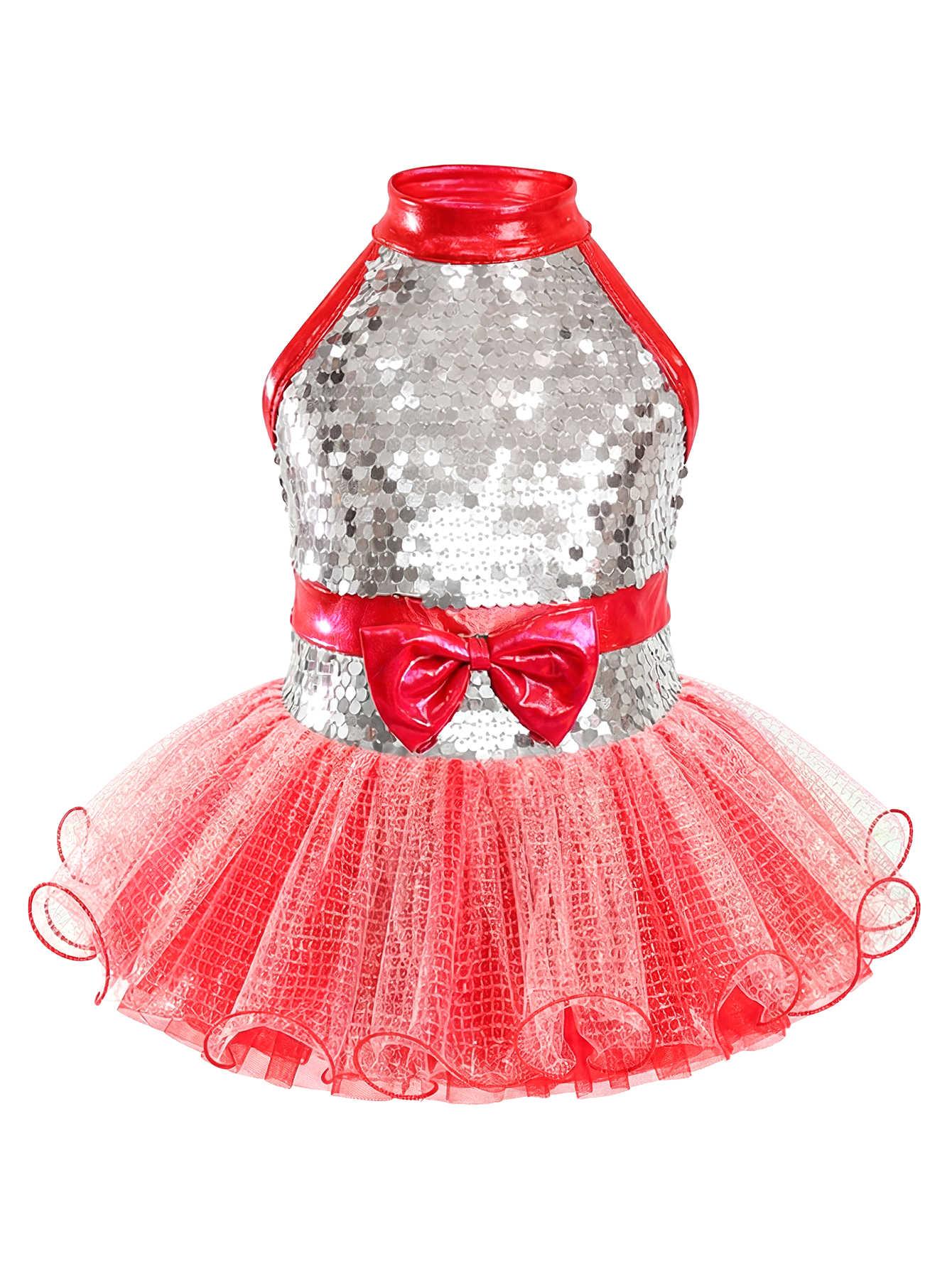 Kids Metallic Red Patent Trim Sparkly Stage Dance Costume