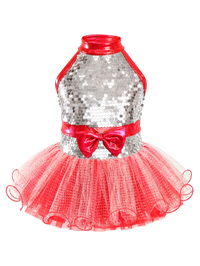 Kids Metallic Red Patent Trim Sparkly Stage Dance Costume