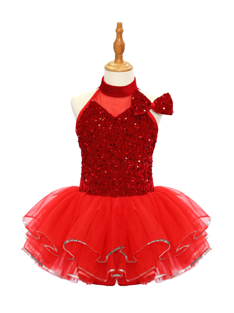 Red Sequin Kids Jazz Dance Costume JSP020