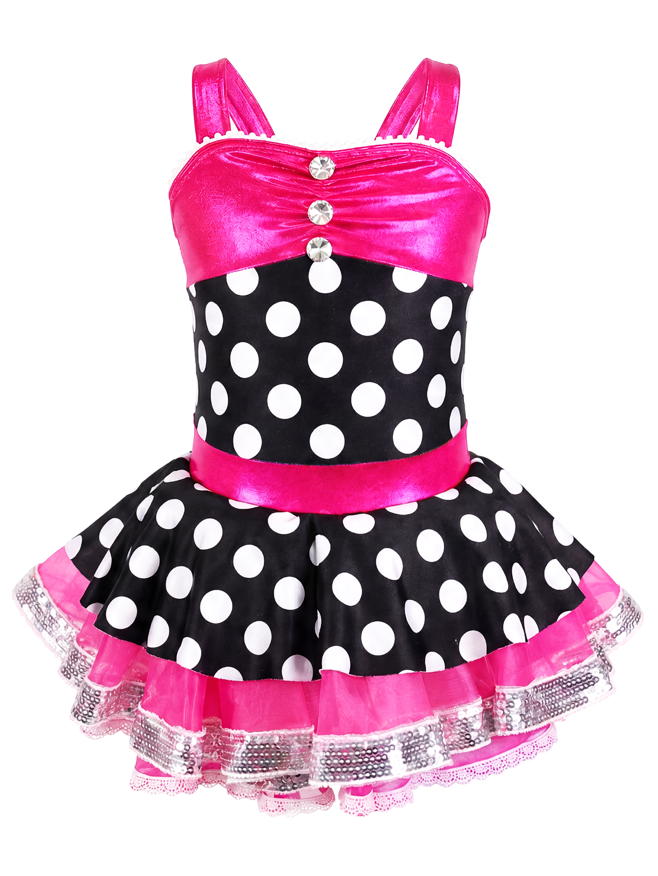 Black White Polka Dot Hot Pink Girls Ballet Tutu Dress Rhinestone Dance Costume