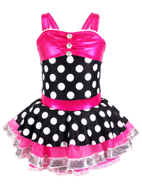 Black White Polka Dot Hot Pink Girls Ballet Tutu Dress Rhinestone Dance Costume