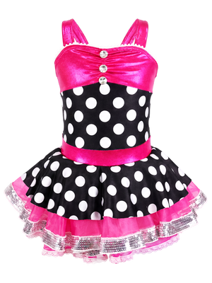 Black White Polka Dot Hot Pink Girls Ballet Tutu Dress Rhinestone Dance Costume
