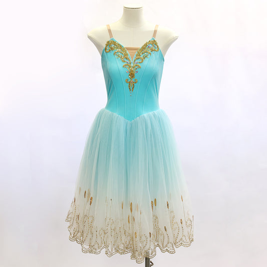 Gradient Blue Long Romantic Ballet Tutu Dress Costume - Size 155 | Ready-to-Ship
