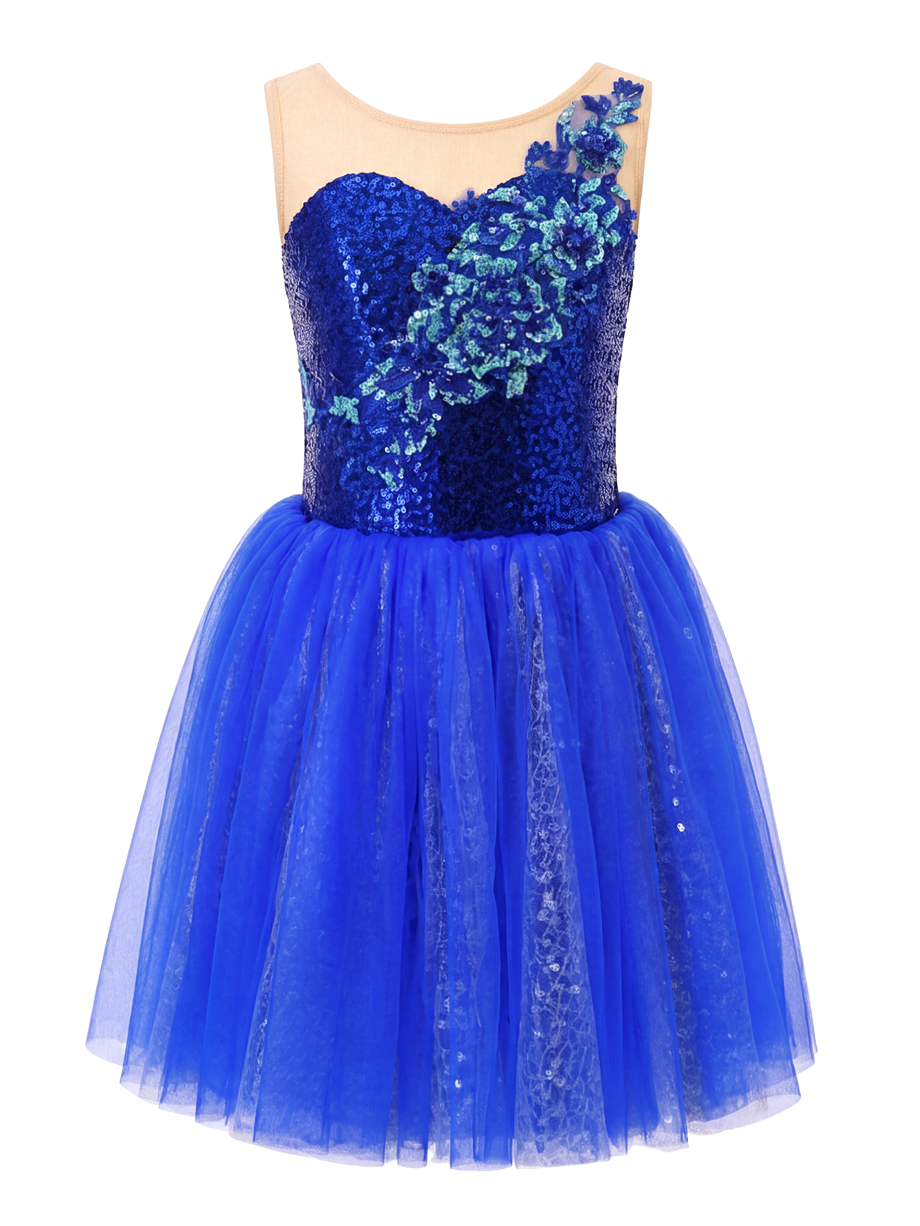 Girls Royal Blue Sequin Floral Ballet Tutu Dress Swan Lake Bluebird Nutcracker Costume