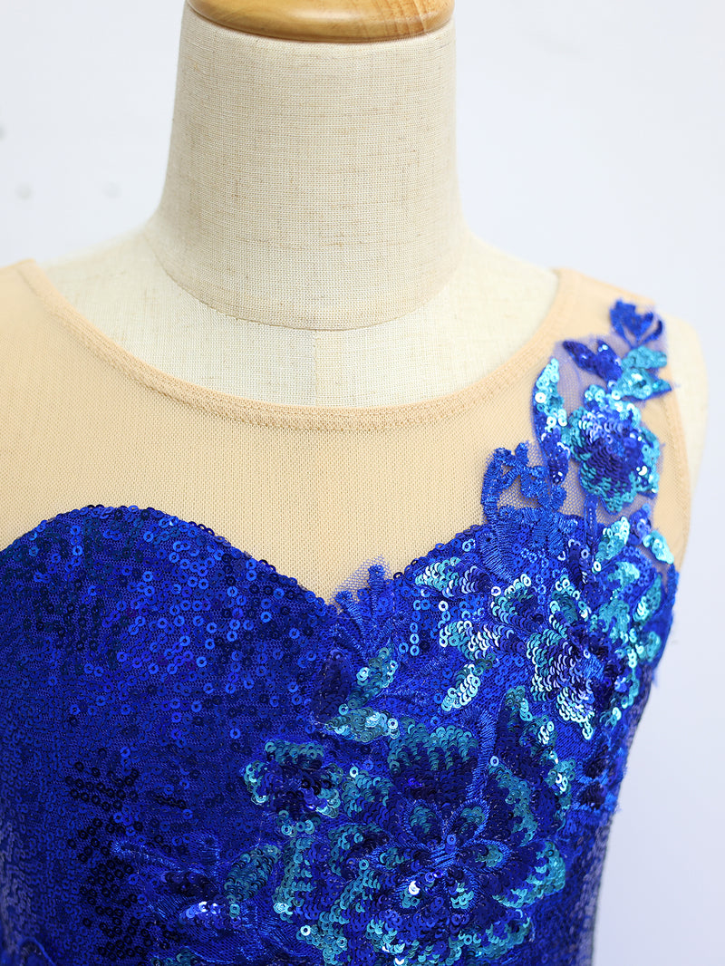 Girls Royal Blue Sequin Floral Ballet Tutu Dress Swan Lake Bluebird Nutcracker Costume