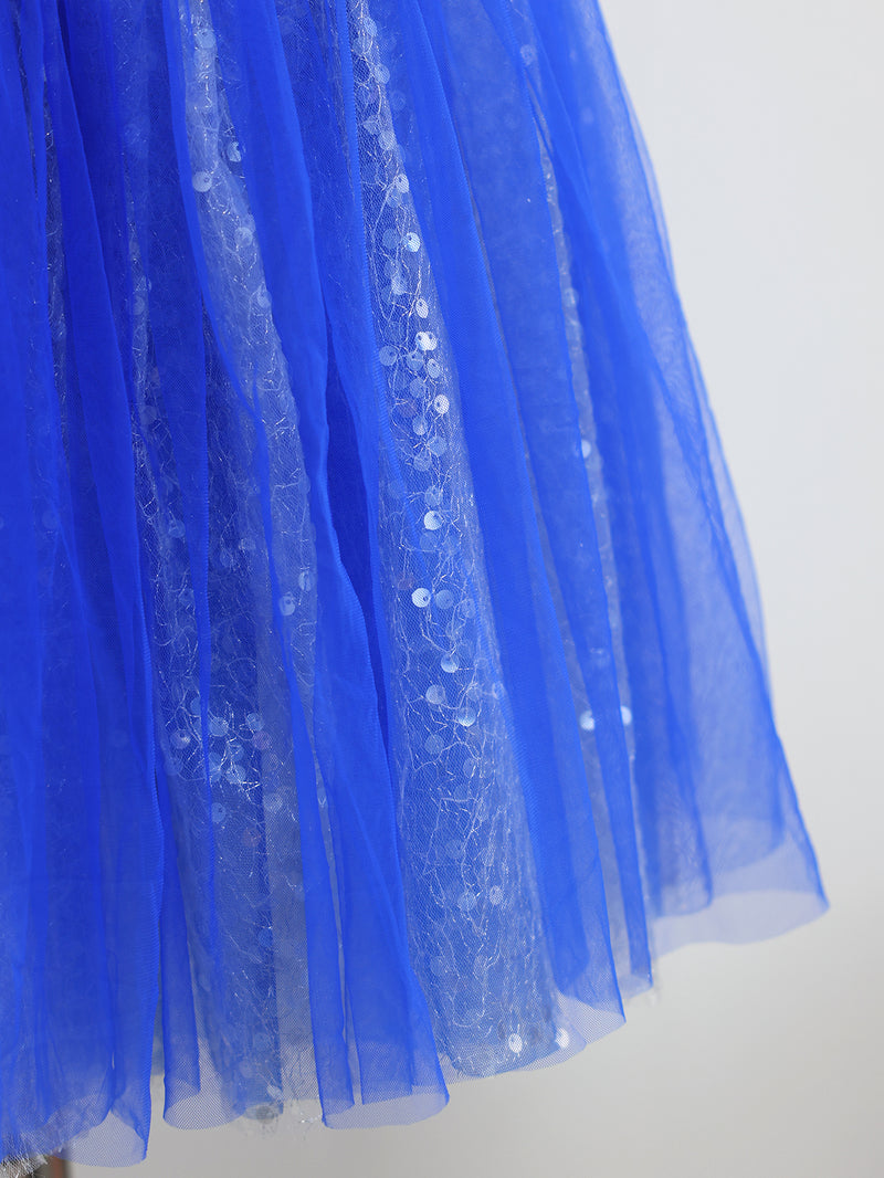 Girls Royal Blue Sequin Floral Ballet Tutu Dress Swan Lake Bluebird Nutcracker Costume