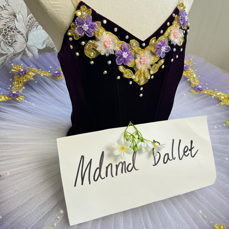 Floral Embellished Ballet Tutu Dress for Girls - Lavender - MDT0628