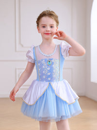 Girls Puff Sleeve Heart Glitter Ballet Leotard Princess Tutu Dress-ALP069