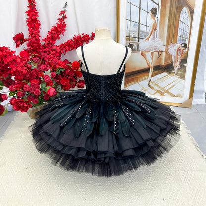 Classic Black Swan Themed Ballet Tutu Stiff Tulle Skirt for Recitals & Competitions Custom Sizes-MDT1679