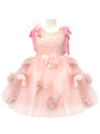 Sparkly Pink Flower Girl Dress with 3D Flowers-J274