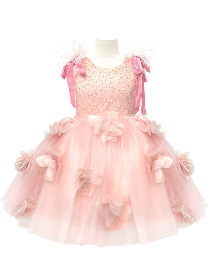 Sparkly Pink Flower Girl Dress with 3D Flowers-J274
