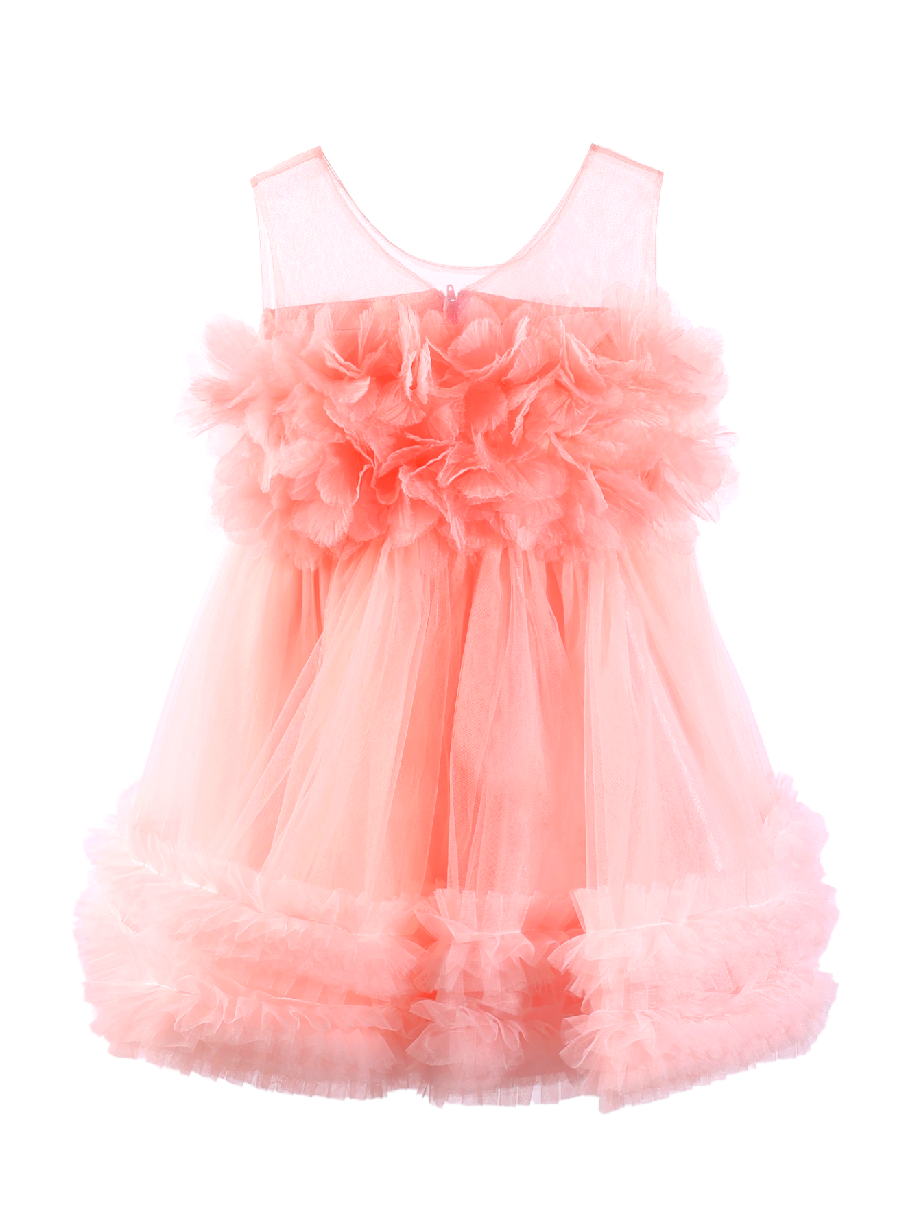 Girls Coral 3D Flower Tulle Princess Dress Gown-XGZ8015