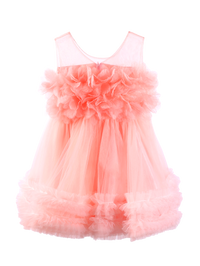 Girls Coral 3D Flower Tulle Princess Dress Gown-XGZ8015