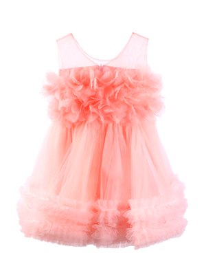 Girls Coral 3D Flower Tulle Princess Dress Gown-XGZ8015