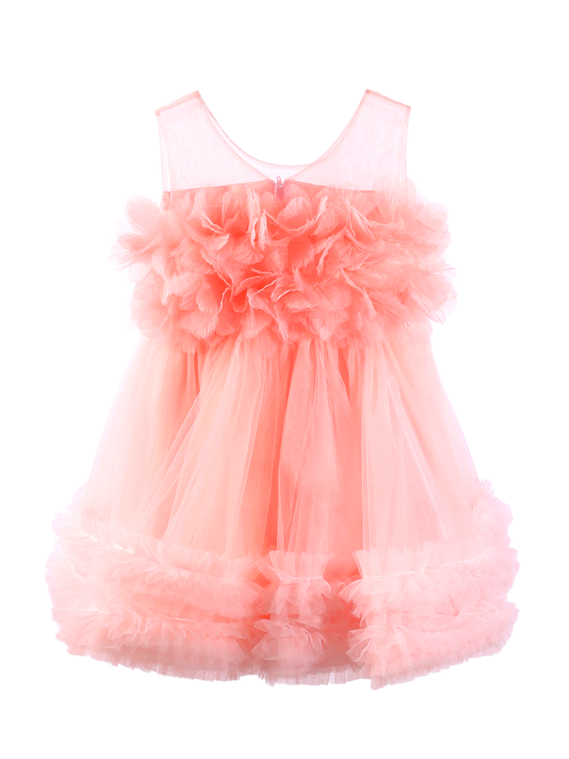 Girls Coral 3D Flower Tulle Princess Dress Gown-XGZ8015