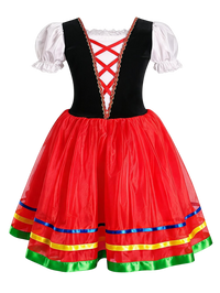 Girls Folk Red Tulle Puff Sleeve Ballet Tutu Costume
