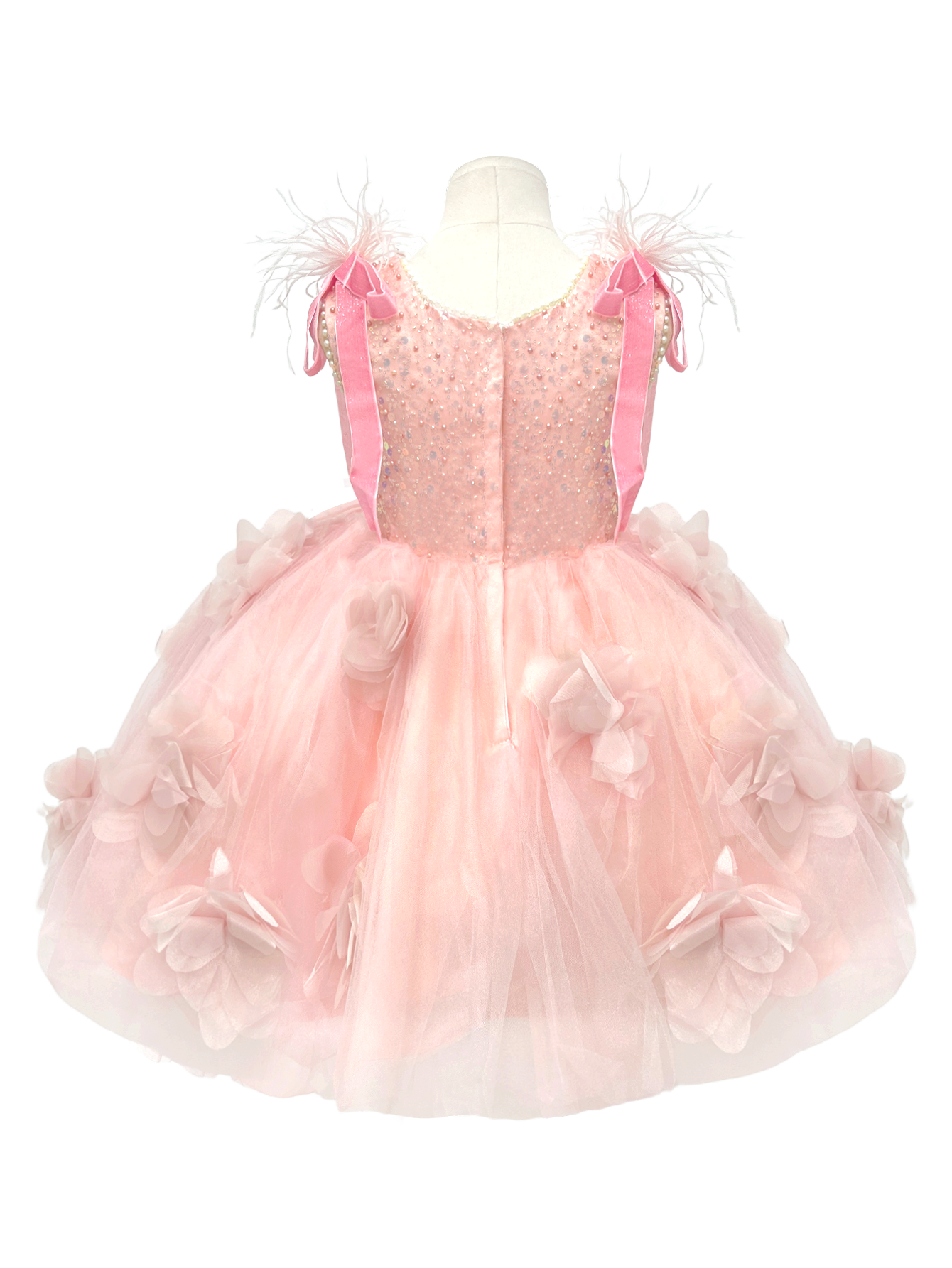 Sparkly Pink Flower Girl Dress with 3D Flowers-J274