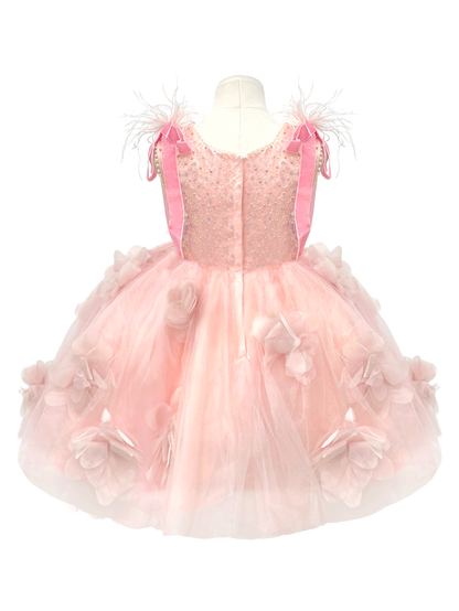 Sparkly Pink Flower Girl Dress with 3D Flowers-J274