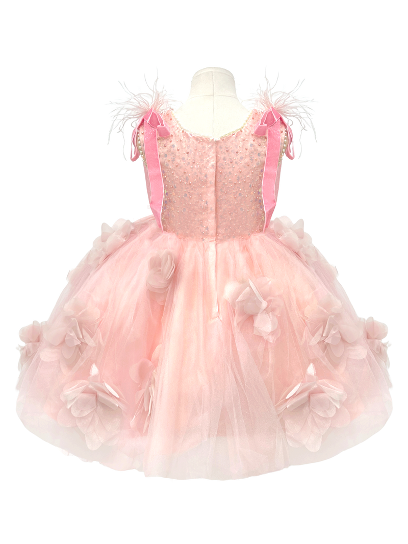 Sparkly Pink Flower Girl Dress with 3D Flowers-J274