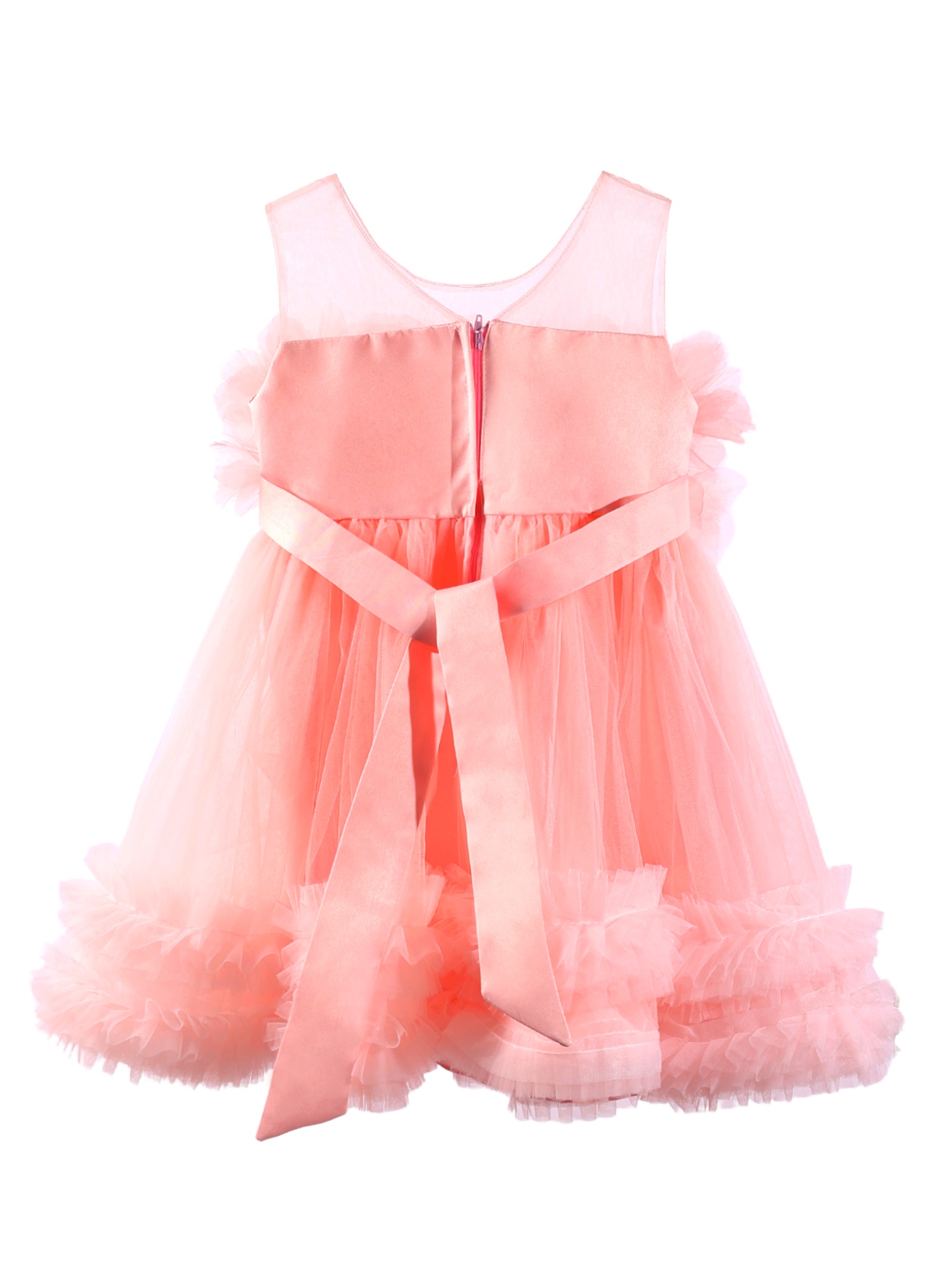 Girls Coral 3D Flower Tulle Princess Dress Gown-XGZ8015