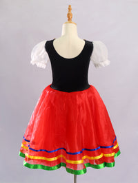 Girls Folk Red Tulle Puff Sleeve Ballet Tutu Costume
