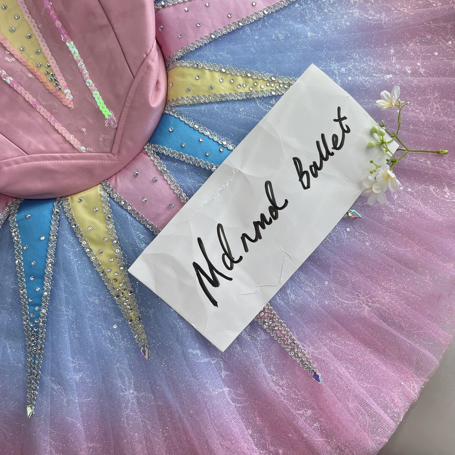 Radiant Pink and Pastel Ballet Tutu with Starburst Design and Crystal Accents - MDT1159