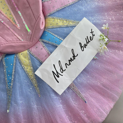 Radiant Pink and Pastel Ballet Tutu with Starburst Design and Crystal Accents - MDT1159