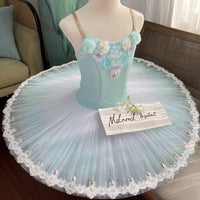 Ice Blue Ballet Tutu with Floral Appliqué and Crystal Embellishments - MDT0687