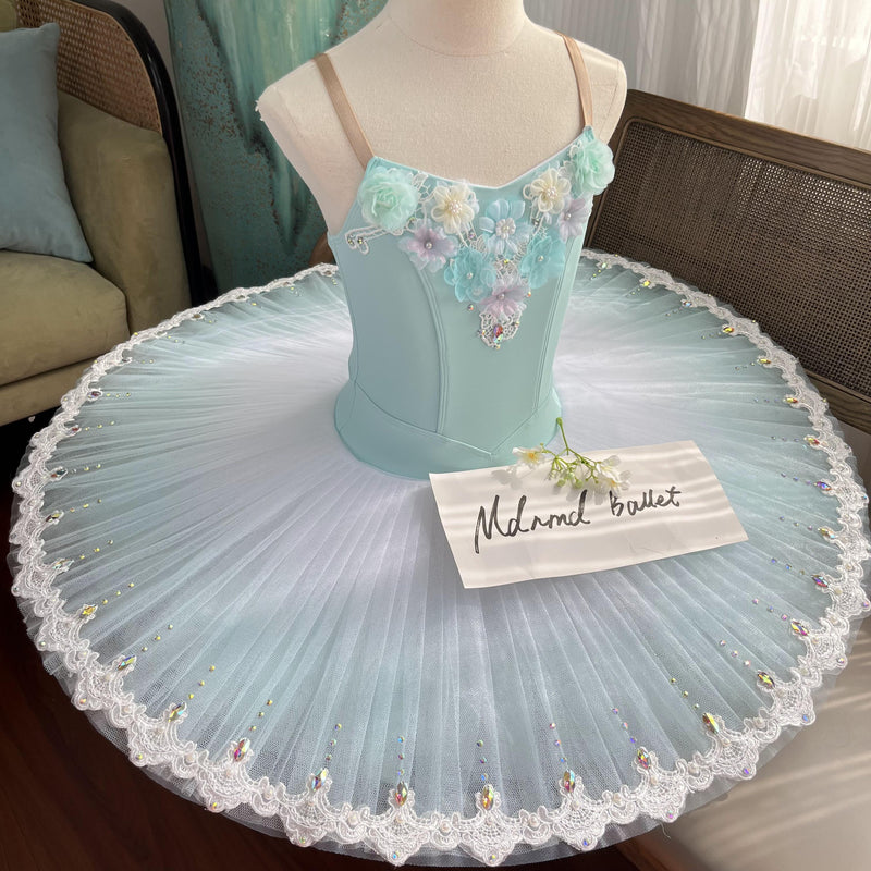 Ice Blue Ballet Tutu with Floral Appliqué and Crystal Embellishments - MDT0687