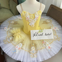 Floral Embellished Ballet Tutu with Sequins in Peach and Yellow - MDT1108