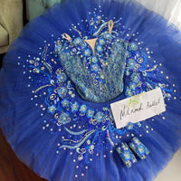 Royal Blue Ballet Tutu Dress with Floral Lace and Crystal Embellishments - MDT0634