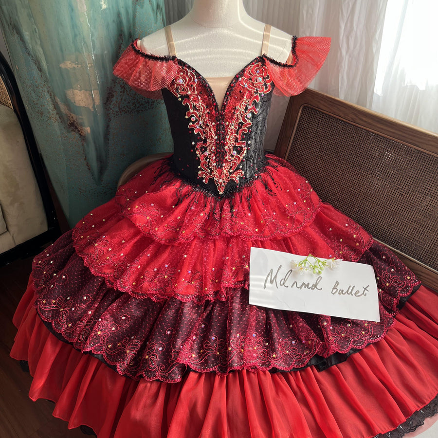 Elegant Red and Black Spanish-Style Ballet Dress - MDC1034