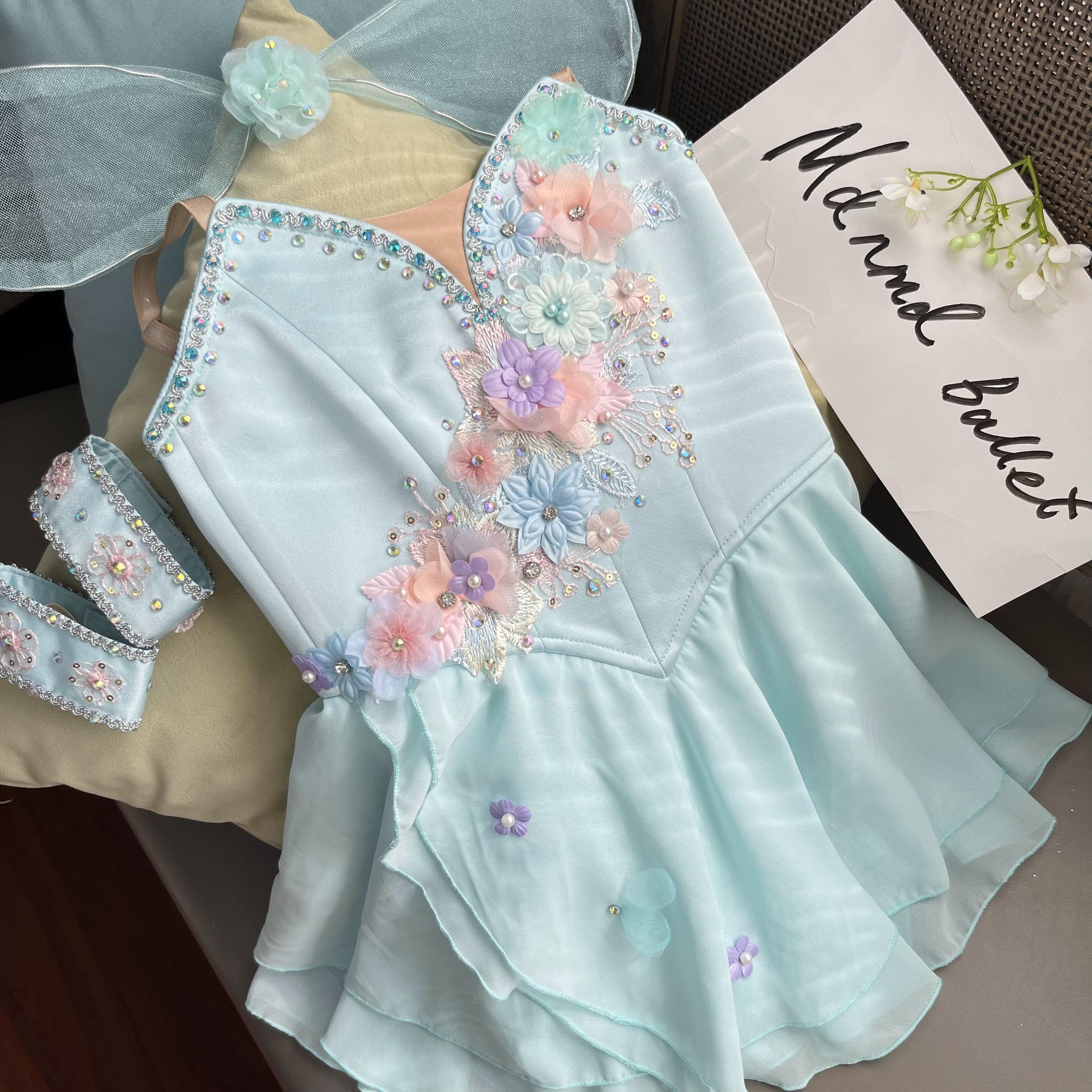 Elegant Ballet Fairy Costume with Pastel Floral Applique - MDC0041