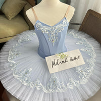 Elegant Blue Ballet Tutu with Lace Embellishments and Crystal Accents - MDT666