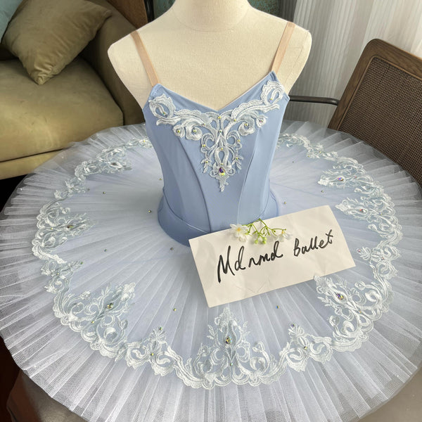 Elegant Blue Ballet Tutu with Lace Embellishments and Crystal Accents - MDT666