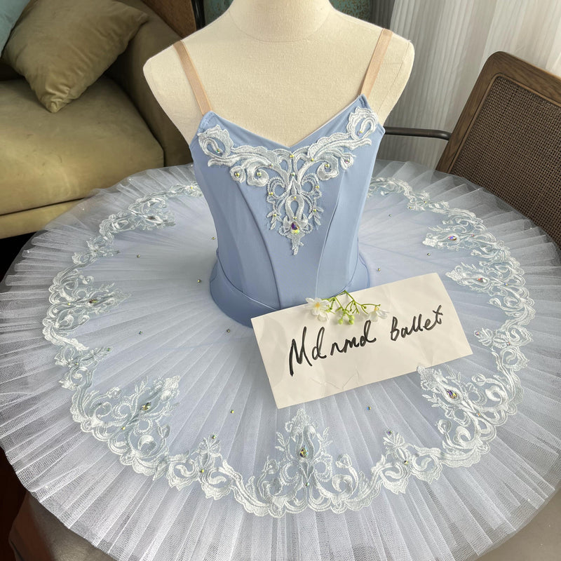 Elegant Blue Ballet Tutu with Lace Embellishments and Crystal Accents - MDT666