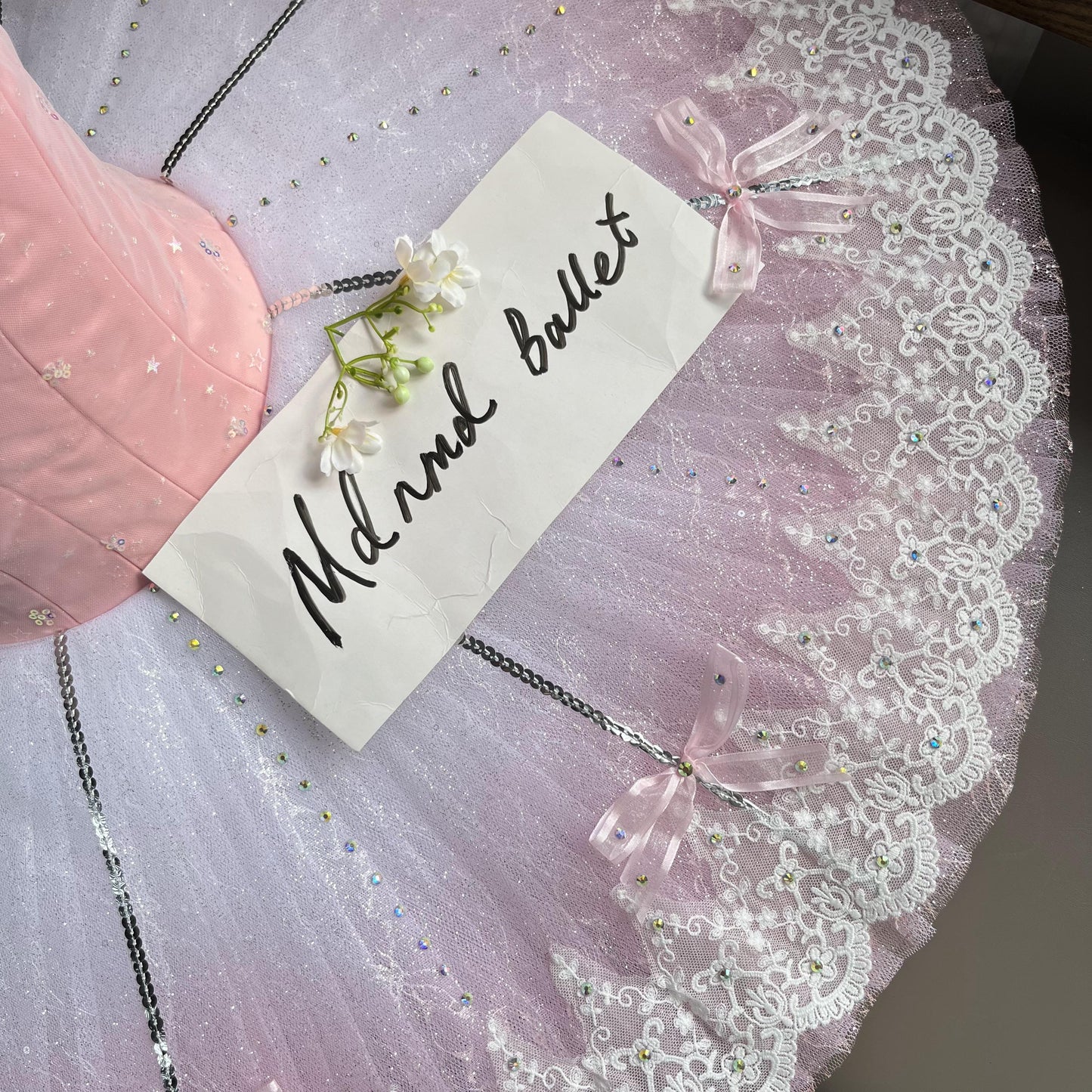 Elegant Pink Princess Tutu Ballet Dress with Intricate Lace and Crystal Embellishments - MDT0895