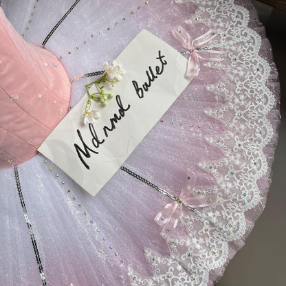 Elegant Pink Princess Tutu Ballet Dress with Intricate Lace and Crystal Embellishments - MDT0895