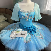 Elegant Sky-Blue Ballet Tutu with Embellished Bodice and Organza Sleeves - MDT0897