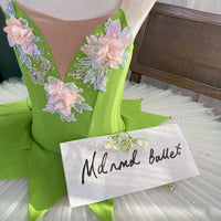 Green Ballet Tutu with Floral Appliqué and Petal Skirt Design - JYT0006