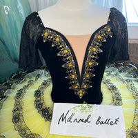 Black and Yellow Ballet Tutu with Half-Sleeves and Embellished Bodice - MDT0367
