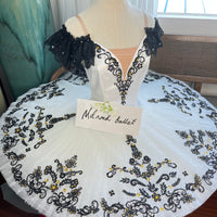 Classic White Ballet Tutu with Black Lace Embellishments and Off-Shoulder Detail - MDT1136