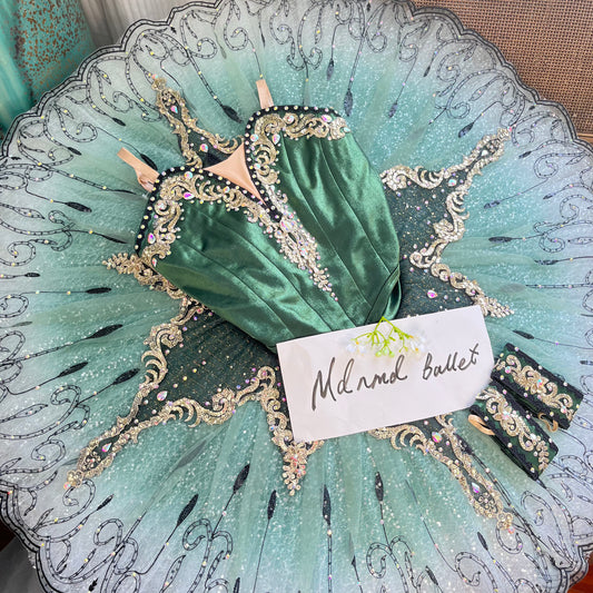 Emerald Green Professional Ballet Tutu with Intricate Crystal Embellishments - MDT1123