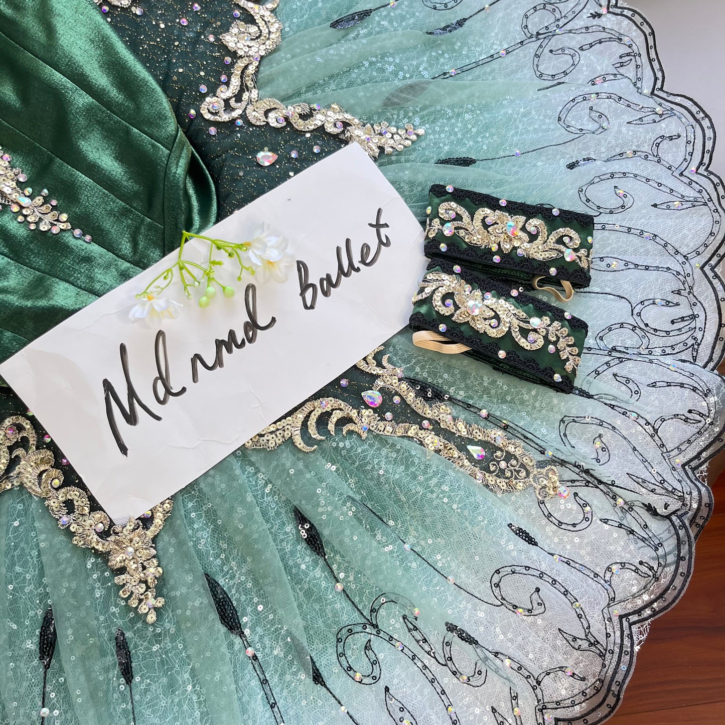 Emerald Green Professional Ballet Tutu with Intricate Crystal Embellishments - MDT1123