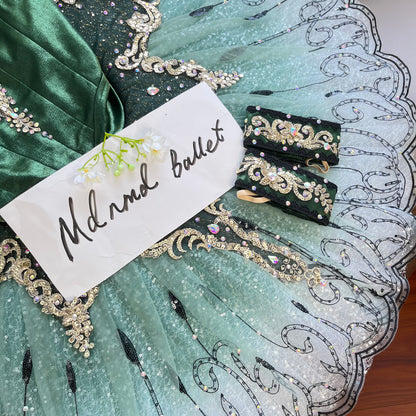 Emerald Green Professional Ballet Tutu with Intricate Crystal Embellishments - MDT1123